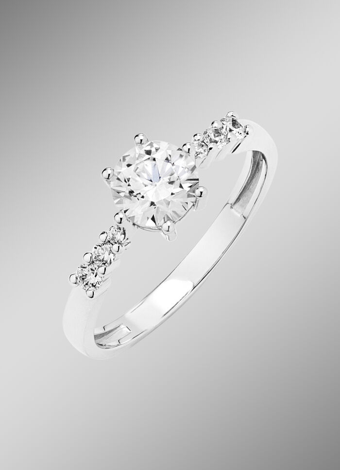 Hochglänzender Damenring mit synth. Zirkonia 