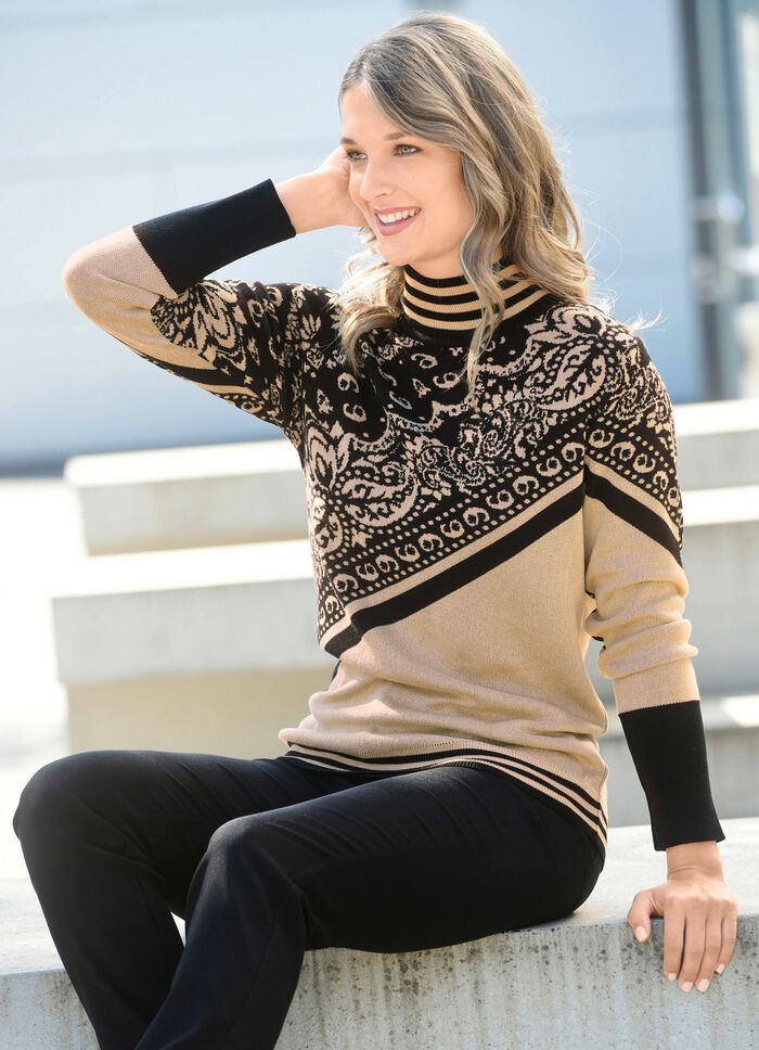 Pullover in Jacquard-Dessin BEIGE-SCHWARZ