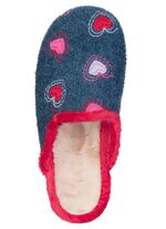 Laurina, warme Damen-Hausschuhe, mit Pl&uuml;sch BLAU-ROT