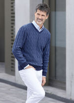 V-Pullover mit markantem Halsausschnitt in 3 Farben MITTELBLAU