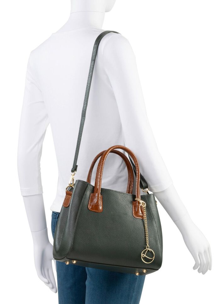 Laurina Tasche aus genarbtem Kalb-Nappaleder DUNKELGR&Uuml;N-BRAUN