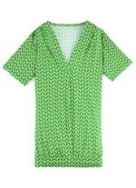 Shirt mit rückwärtiger Smokverarbeitung in 2 Farben GRÜN-GELB-BUNT