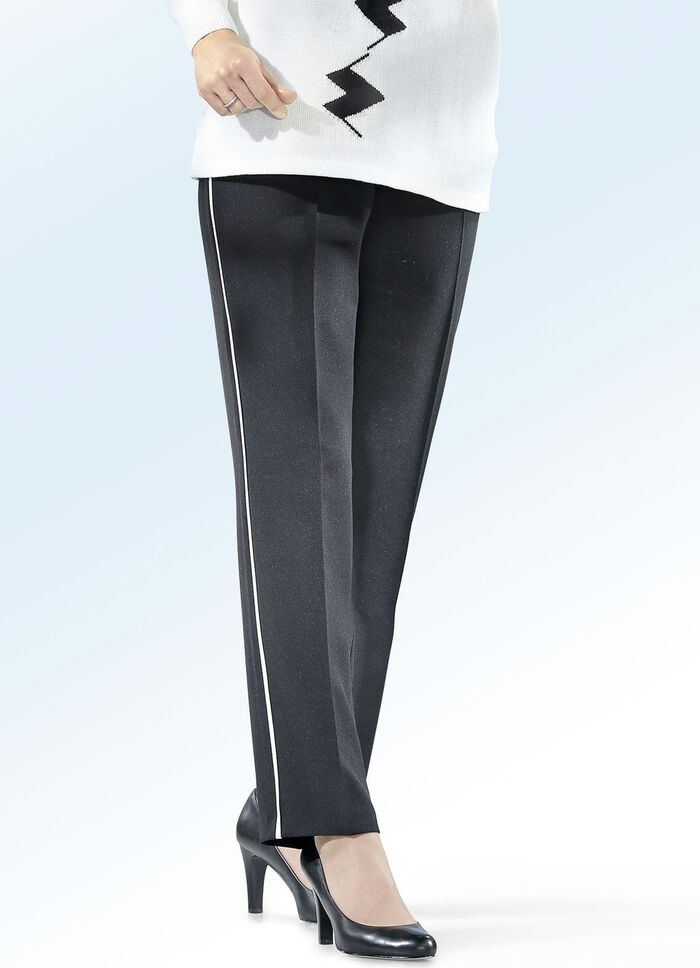 Hose mit trendiger Kontrastpaspel SCHWARZ-ECRU