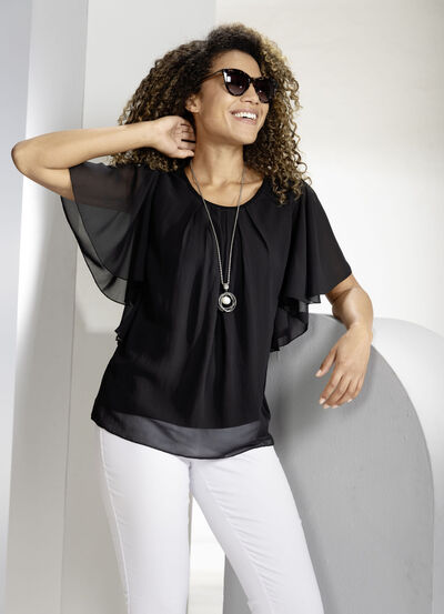 Poncho-Tunika mit Fledermaus&auml;rmeln 