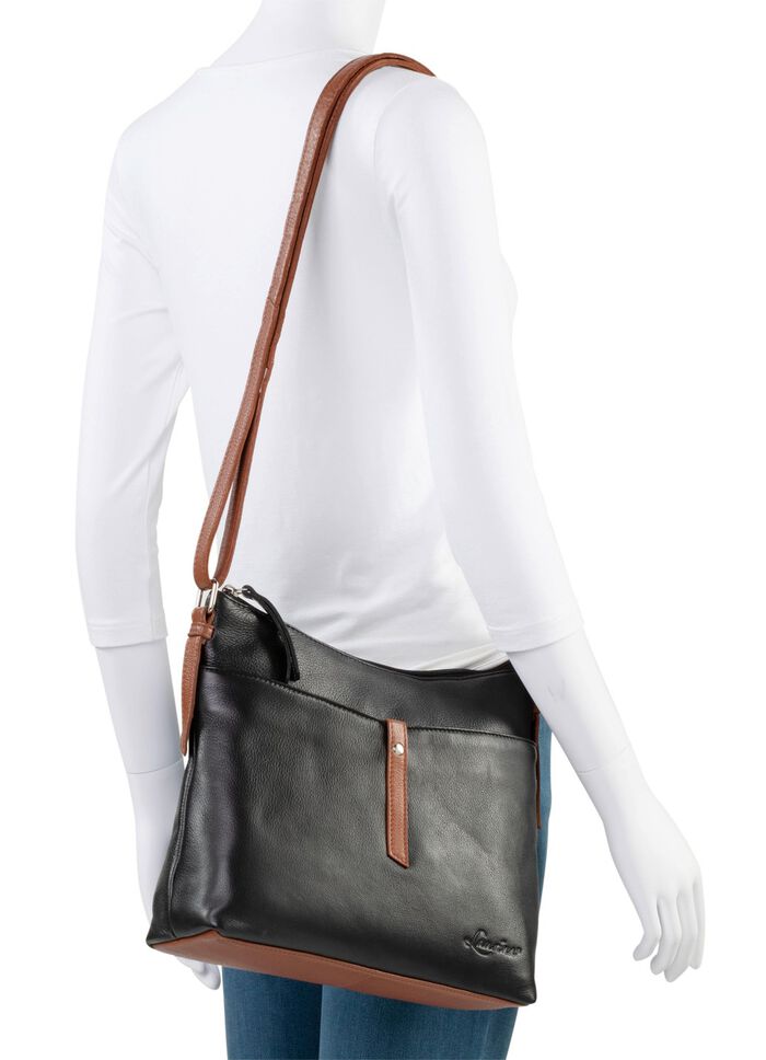 Laurina, Tasche, Damen, mit verstellbarem Umh&auml;ngeriemen SCHWARZ-COGNAC
