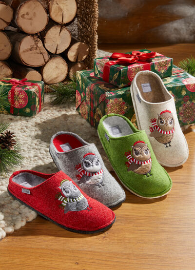 Hausschuh mit Eulen-Applikation 