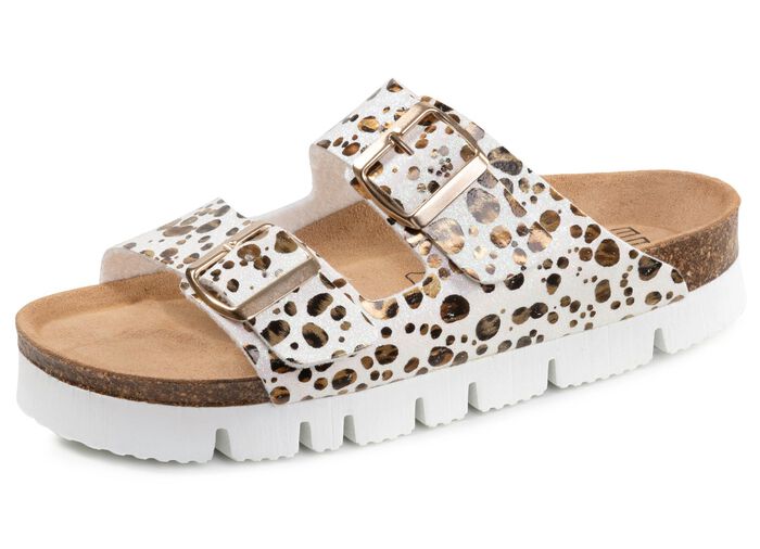 ELENA EDEN, trendige Damen-Pantoletten, Weite H, mit Klettspangen CREME-BRONZE