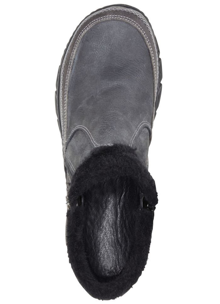 ELENA EDEN-Bootie mit schwarzem Pl&uuml;schkragen GRAU