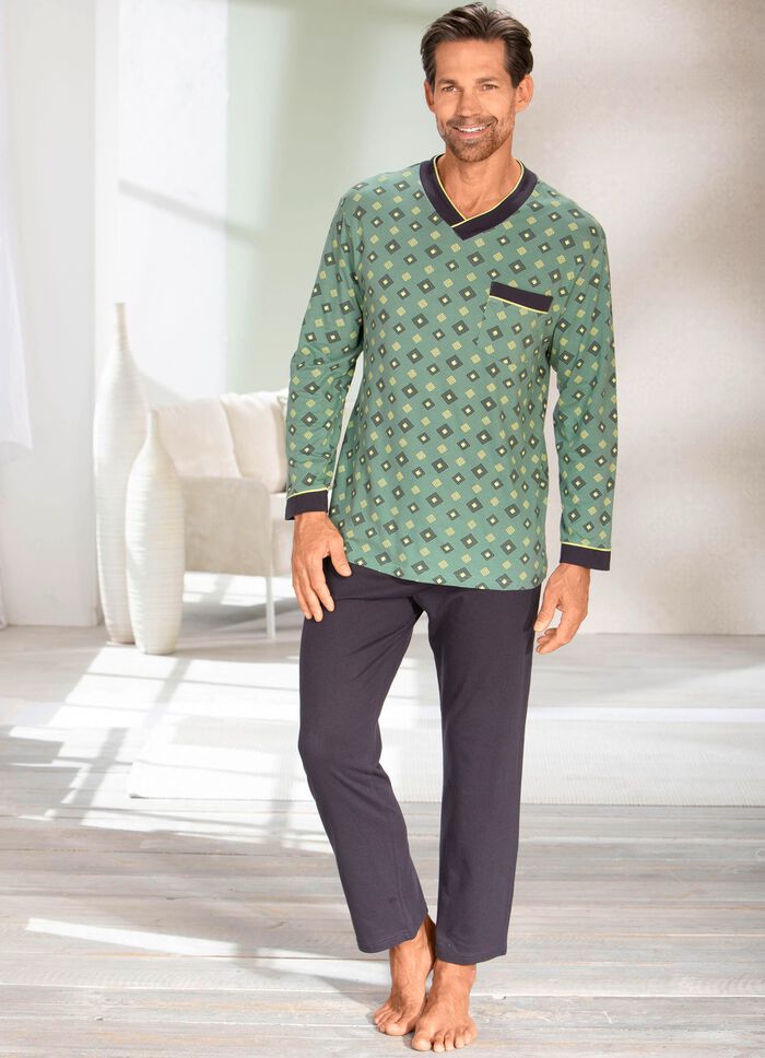 Schlafanzug mit V-Ausschnitt und offenen Abschl&uuml;ssen 