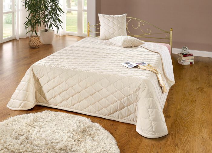 Tagesdecken und Kissenbez&uuml;ge in edler Samt-Optik CREME