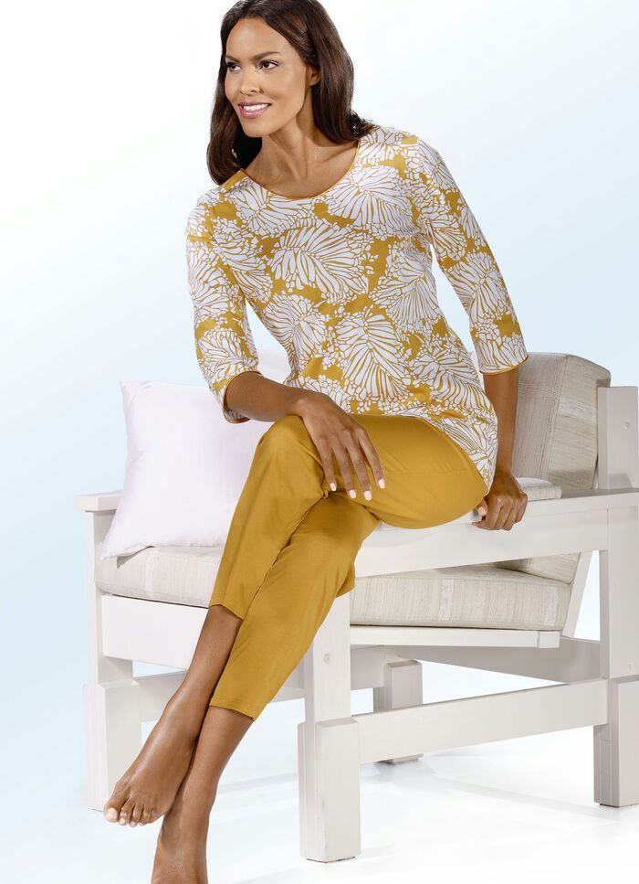 Schlafanzug mit Rundhals und 3/4-langen &Auml;rmeln 