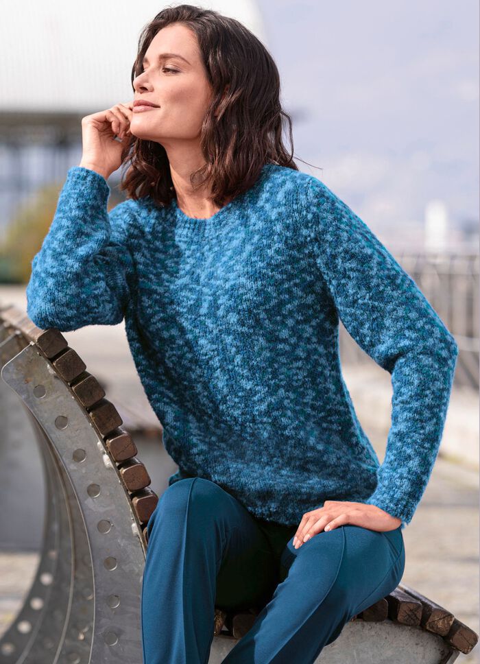Pullover aus hochwertigem Boucl&eacute;garn PETROL-HELLBLAU-MULTICOLOR