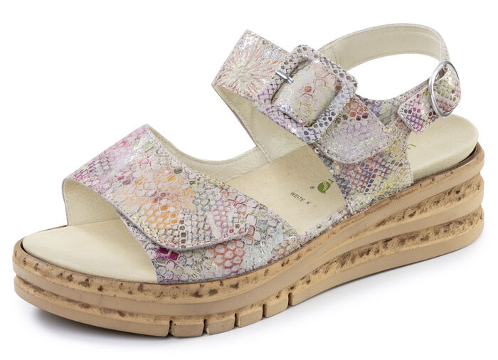 Waldl&auml;ufer, bequeme Damen-Sandaletten, Weite K, mit herausnehmbarem Fu&szlig;bett ROS&Eacute;-BUNT