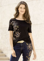 Shirt mit handbemaltem Glitzerornament SCHWARZ