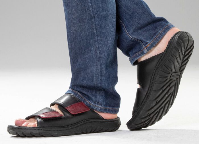 GINO GALANTE, klassische Herren-Pantoletten, aus Leder SCHWARZ-CHIANTI