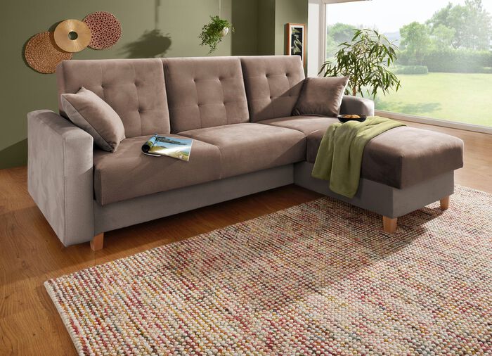 Polsterecke mit Bettfunktion und 2 Dekokissem CREME-BEIGE