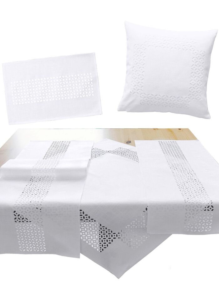Tischdecke mit dekorativer Lochstanzung WEISS