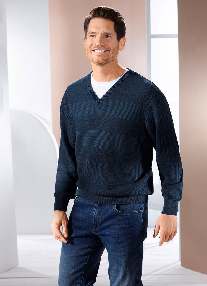 V-Pullover mit Strukturdessin in 3 Farben 