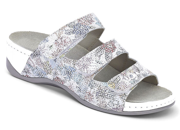 Schicke Pantolette mit herausnehmbarem Leder-Memory-Fu&szlig;bett, Weite H SILBERGRAU-BUNT