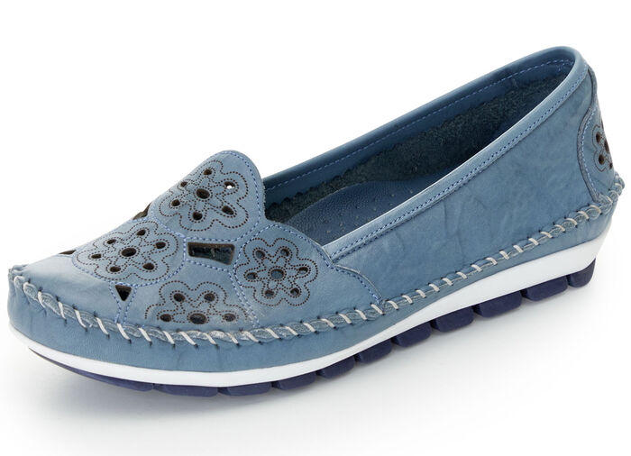 Gemini, leichte Damen-Slipper, Weite G, mit herausnehmbarem Fu&szlig;bett JEANSBLAU