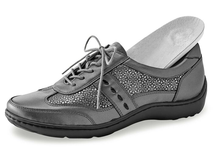 Waldl&auml;ufer, bequeme Damen-Schn&uuml;rschuhe, Weite H, mit herausnehmbarem Fu&szlig;bett ALTSILBER