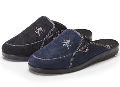 Zweierpack, klassische Herren-Hausschuhe, Weite H, mit Gummizug 