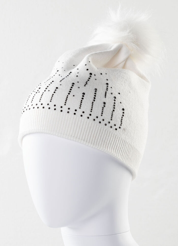 Stilvolle Damen-Mütze mit Glitzersteinchen NATURWEISS