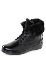 ELENA EDEN Schn&uuml;r-Stiefelette mit umschlagbarem Lammfellkragen SCHWARZ