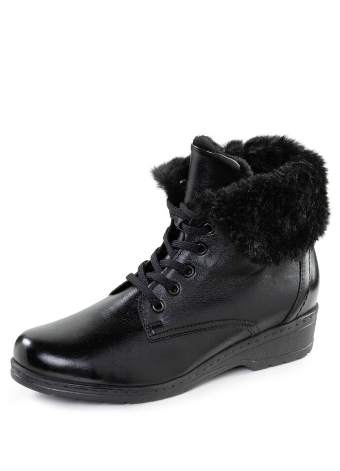 ELENA EDEN Schn&uuml;r-Stiefelette mit umschlagbarem Lammfellkragen SCHWARZ