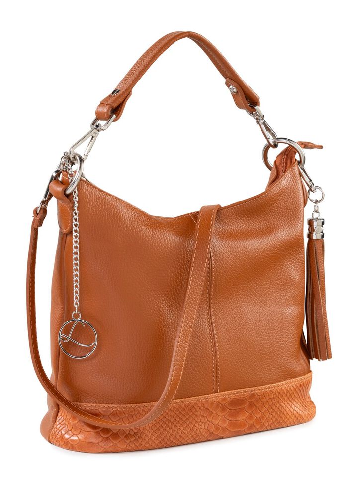 Laurina Kalbleder-Tasche mit reptilgepr&auml;gtem Besatz 