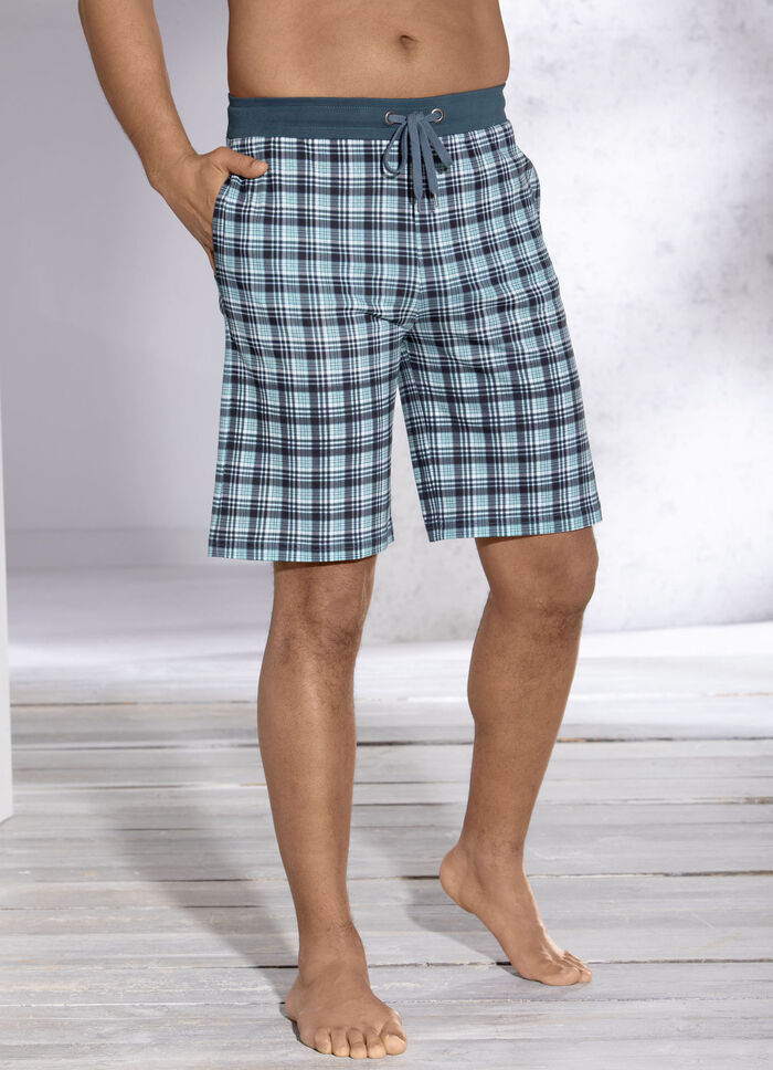 Zweierpack Schlaf- und Freizeithosen mit Durchzugband und Seitentaschen 1X PETROL KARIERT, 1X PETROL