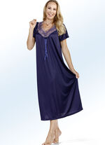 Nachthemd aus Charmeuse mit T&uuml;llstickerei NACHTBLAU