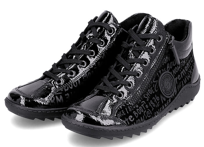 Remonte Schn&uuml;r-Bootie aus Crashlack SCHWARZ