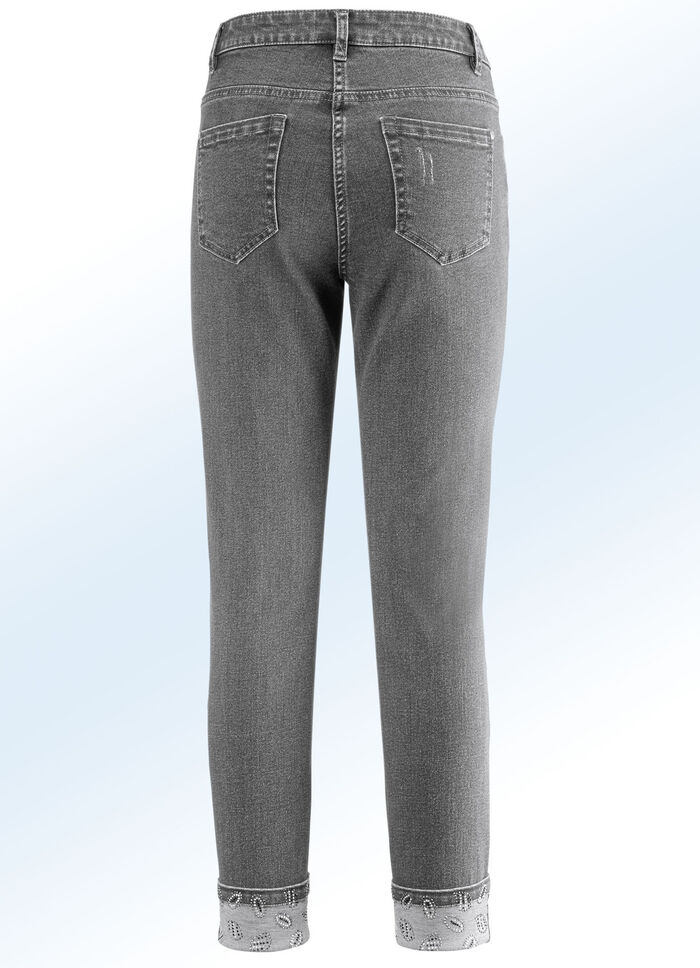Edel-Jeans in 7/8-Länge mit hübschem Glitzersteinchenbesatz GRAU