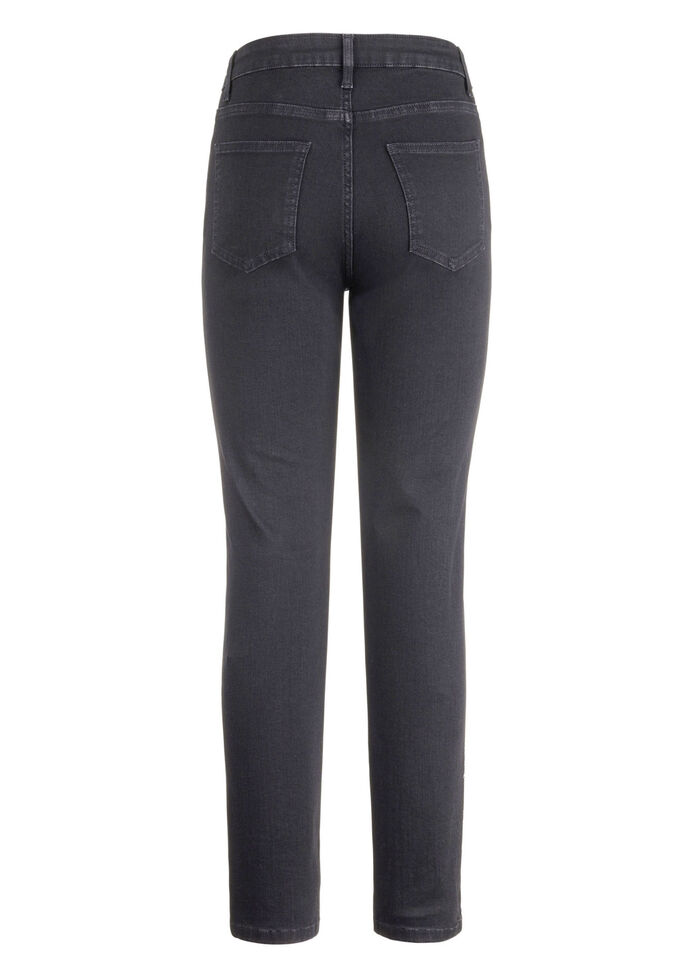 Jeans mit handbemalten, floralen Motiven 