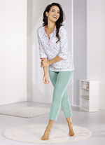 Schlafanzug mit Alloverdessin und Knopfleiste WEISS-ROSA-JADE