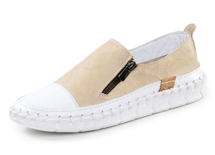 ELENA EDEN Slipper mit Knitter-Struktur SAND-WEISS