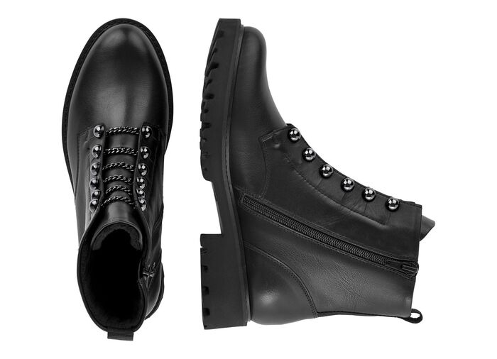 Remonte Stiefelette mit trendigen Zierketten in Schn&uuml;r-Optik SCHWARZ