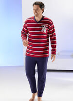 Schlafanzug mit V-Ausschnitt und garngef&auml;rbtem Ringeldessin 