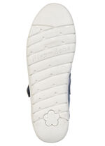 ELENA EDEN, sommerliche Damen-Slipper, Weite H, mit herausnehmbarem Fu&szlig;bett BLAU-ECRU