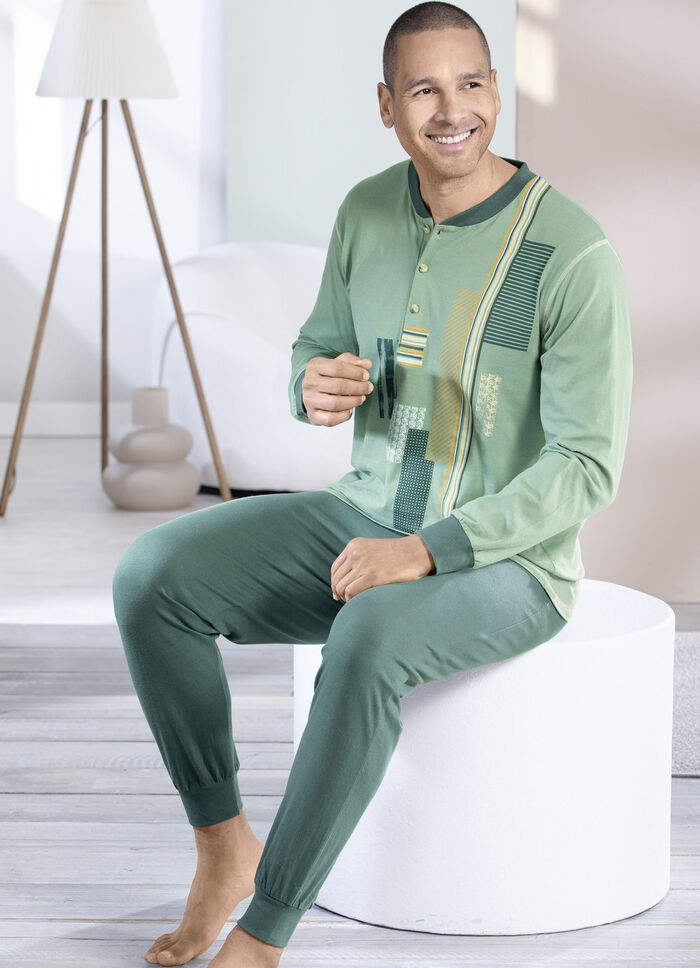 Schlafanzug mit Knopfleiste und Bündchenabschlüssen 