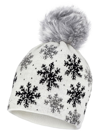 Trendige Damen-Mütze, mit Schneeflocken-Dessin 