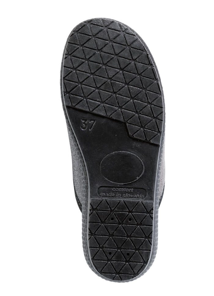 Klassische Damen-Hausschuhe, Weite H, im Textil-Materialmix SCHWARZ-GRAU