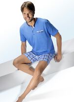 Shorty mit Knopfleiste, Brusttasche und Karodessin AZURBLAU-BUNT