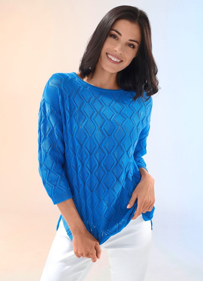 Pullover mit Ajour- und Strukturmuster MITTELBLAU