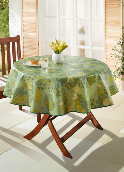 Wachstuch-Tischdecke mit Blätter-Motiv 