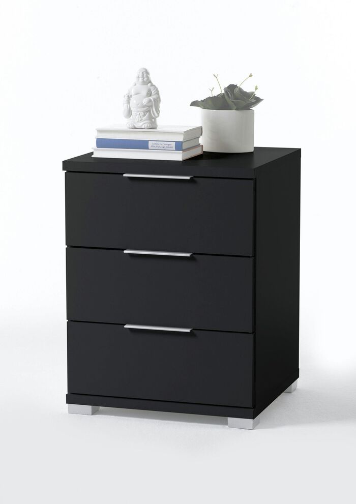 Nachttisch mit metallfarbenen Kunststoffgriffen 