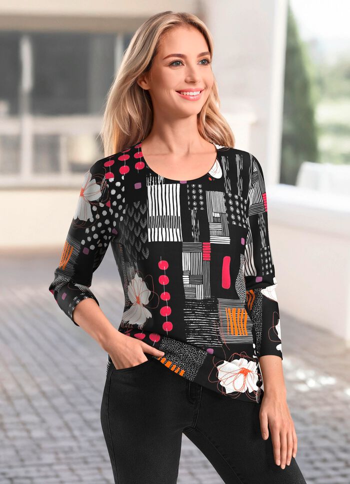 Shirt mit farbbrillantem Allover-Dessin SCHWARZ-ECRU