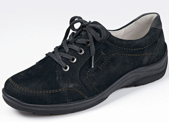 Waldläufer, bequeme Damen-Schnürschuhe, Weite H, mit herausnehmbarem Fußbett SCHWARZ