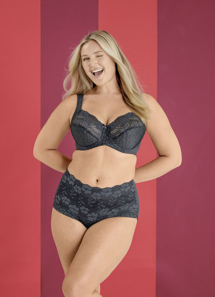 Miss Mary Miederslip mit unterlegter Elastikspitze im Vorderteil GRAFIT